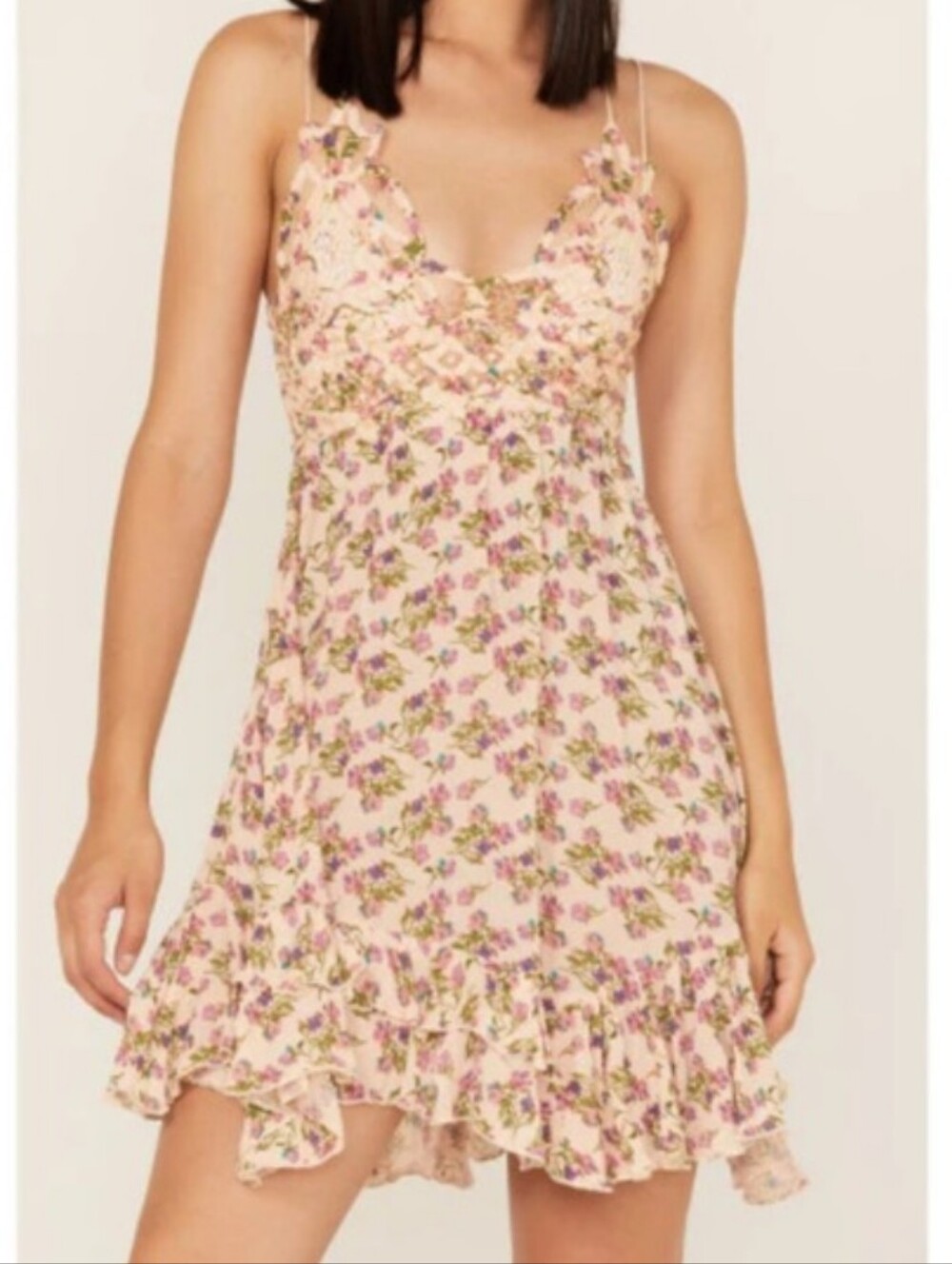 Free People Adelle Slip Dress Floral Spaghetti Strap Lace